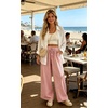 image:imageIWOLLENCE Womens Wide Leg Striped Pants High Waist Straight Lounge Gingham Work Pant Casual Loose Trousers with PocketsStred White