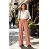 image:imageIWOLLENCE Womens Wide Leg Striped Pants High Waist Straight Lounge Gingham Work Pant Casual Loose Trousers with PocketsStyellow Pink