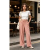 image:imageIWOLLENCE Womens Wide Leg Striped Pants High Waist Straight Lounge Gingham Work Pant Casual Loose Trousers with PocketsStyellow Pink