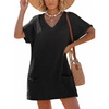 image:imageIWOLLENCE Swimsuit Coverup for Women Crochet V Neck Short Sleeve Beach Cover Up Dress with PocketsBlack
