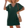 image:imageIWOLLENCE Swimsuit Coverup for Women Crochet V Neck Short Sleeve Beach Cover Up Dress with PocketsDark Green