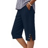image:imageIWOLLENCE Womens Casual Summer Bermuda Shorts Side Split Button Deco Knee Length Long Shorts with PocketsCnavy Blue