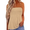 image:imageIWOLLENCE Womens Tube Tops Flowy Pleated Strapless Top Long Sleeveless Bandeau Tanks Cute Beach Coverups SummerC Khaki