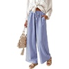 image:imageIWOLLENCE Womens Wide Leg Striped Pants High Waist Straight Lounge Gingham Work Pant Casual Loose Trousers with PocketsStblue White