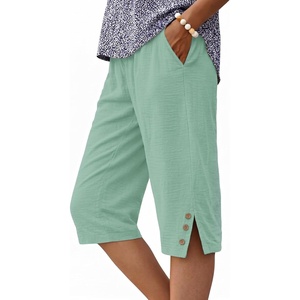 image:imageIWOLLENCE Womens Casual Summer Bermuda Shorts Side Split Button Deco Knee Length Long Shorts with PocketsCmint Green