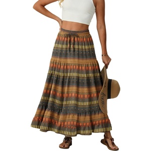image:imageIWOLLENCE Womens Flowy Boho Elastic High Waist Maxi Skirt Floral ALine Tiered Long Skirts for Women with Pockets60 Classical Stripe