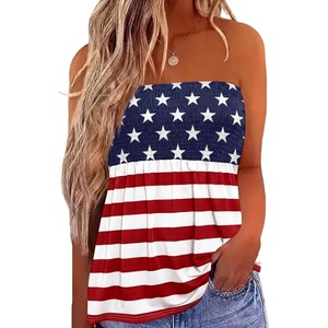 image:imageIWOLLENCE Womens Tube Tops Flowy Pleated Strapless Top Long Sleeveless Bandeau Tanks Cute Beach Coverups SummerFlag1 Blue Red