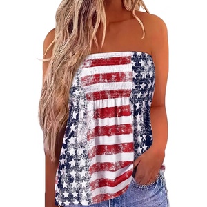 image:imageIWOLLENCE Womens Tube Tops Flowy Pleated Strapless Top Long Sleeveless Bandeau Tanks Cute Beach Coverups SummerFlag3 Blue Red