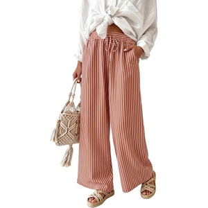 image:imageIWOLLENCE Womens Wide Leg Striped Pants High Waist Straight Lounge Gingham Work Pant Casual Loose Trousers with PocketsStyellow Pink