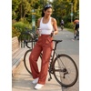 image:imageIWOLLENCE Women Wide Leg Pants Waffle Stretchy Work Dress Pants Business Casual Outfits Slacks TrousersBrick Red