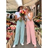 image:imageIWOLLENCE Women Wide Leg Pants Waffle Stretchy Work Dress Pants Business Casual Outfits Slacks TrousersLight Blue