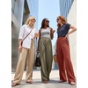 image:imageIWOLLENCE Women Wide Leg Pants Waffle Stretchy Work Dress Pants Business Casual Outfits Slacks TrousersLight Khaki