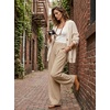 image:imageIWOLLENCE Women Wide Leg Pants Waffle Stretchy Work Dress Pants Business Casual Outfits Slacks TrousersLight Khaki