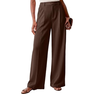 image:imageIWOLLENCE Women Wide Leg Pants Waffle Stretchy Work Dress Pants Business Casual Outfits Slacks TrousersBrown