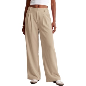 image:imageIWOLLENCE Women Wide Leg Pants Waffle Stretchy Work Dress Pants Business Casual Outfits Slacks TrousersLight Khaki