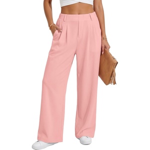 image:imageIWOLLENCE Women Wide Leg Pants Waffle Stretchy Work Dress Pants Business Casual Outfits Slacks TrousersPink