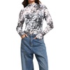 image:imageIWOLLENCE Womens Sexy Lace Long Sleeve Mock Neck Tops Trendy Floral See Through Blouse Western Sheer Mesh ShirtsLacewhite Black Rosa