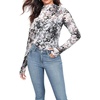 image:imageIWOLLENCE Womens Sexy Lace Long Sleeve Mock Neck Tops Trendy Floral See Through Blouse Western Sheer Mesh ShirtsLacewhite Black Rosa