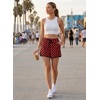 image:imageIWOLLENCE Womens Checkered Shorts Elastic Waist with Drawstring Plaid Short Pants Beach Summer with PocketsCdblack Red