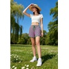 image:imageIWOLLENCE Womens Checkered Shorts Elastic Waist with Drawstring Plaid Short Pants Beach Summer with PocketsCddark Pink Green