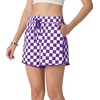image:imageIWOLLENCE Womens Checkered Shorts Elastic Waist with Drawstring Plaid Short Pants Beach Summer with PocketsCdpurple White