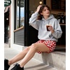 image:imageIWOLLENCE Womens Checkered Shorts Elastic Waist with Drawstring Plaid Short Pants Beach Summer with PocketsCdred White