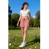 image:imageIWOLLENCE Womens Checkered Shorts Elastic Waist with Drawstring Plaid Short Pants Beach Summer with PocketsCdred White