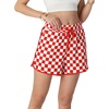 image:imageIWOLLENCE Womens Checkered Shorts Elastic Waist with Drawstring Plaid Short Pants Beach Summer with PocketsCdred White
