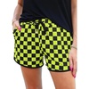 image:imageIWOLLENCE Womens Checkered Shorts Elastic Waist with Drawstring Plaid Short Pants Beach Summer with PocketsCdblack Fluorescent Yellow