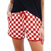 image:imageIWOLLENCE Womens Checkered Shorts Elastic Waist with Drawstring Plaid Short Pants Beach Summer with PocketsCdred White
