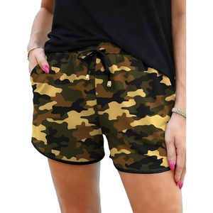 image:imageIWOLLENCE Womens Checkered Shorts Elastic Waist with Drawstring Plaid Short Pants Beach Summer with PocketsMcyellow Green Camo