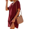 image:imageIWOLLENCE Swimsuit Coverup for Women Crochet V Neck Short Sleeve Beach Cover Up Dress with PocketsBurgundy