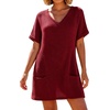 image:imageIWOLLENCE Swimsuit Coverup for Women Crochet V Neck Short Sleeve Beach Cover Up Dress with PocketsBurgundy