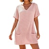 image:imageIWOLLENCE Swimsuit Coverup for Women Crochet V Neck Short Sleeve Beach Cover Up Dress with PocketsSakura Pink