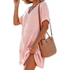 image:imageIWOLLENCE Swimsuit Coverup for Women Crochet V Neck Short Sleeve Beach Cover Up Dress with PocketsSakura Pink