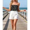 image:imageIWOLLENCE Womens Tube Tops Flowy Pleated Strapless Top Long Sleeveless Bandeau Tanks Cute Beach Coverups SummerFp Black White Dots