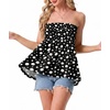 image:imageIWOLLENCE Womens Tube Tops Flowy Pleated Strapless Top Long Sleeveless Bandeau Tanks Cute Beach Coverups SummerFp Black White Dots
