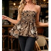image:imageIWOLLENCE Womens Tube Tops Flowy Pleated Strapless Top Long Sleeveless Bandeau Tanks Cute Beach Coverups SummerFp Brown Snakeskin Grain