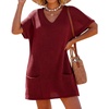 image:imageIWOLLENCE Swimsuit Coverup for Women Crochet V Neck Short Sleeve Beach Cover Up Dress with PocketsBurgundy