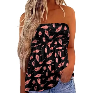 image:imageIWOLLENCE Womens Tube Tops Flowy Pleated Strapless Top Long Sleeveless Bandeau Tanks Cute Beach Coverups SummerFp Black Orange Plume