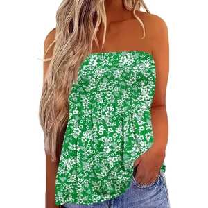 image:imageIWOLLENCE Womens Tube Tops Flowy Pleated Strapless Top Long Sleeveless Bandeau Tanks Cute Beach Coverups SummerFp Green Pineapple