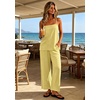 image:imageIWOLLENCE Womens 2 Piece Sets Spaghetti Strappy Tank Top and Long Pant with Pockets Lounge Matching Sets Beach VacationCbutter Yellow