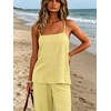 image:imageIWOLLENCE Womens 2 Piece Sets Spaghetti Strappy Tank Top and Long Pant with Pockets Lounge Matching Sets Beach VacationCbutter Yellow