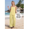 image:imageIWOLLENCE Womens 2 Piece Sets Spaghetti Strappy Tank Top and Long Pant with Pockets Lounge Matching Sets Beach VacationCbutter Yellow