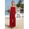 image:imageIWOLLENCE Womens 2 Piece Sets Spaghetti Strappy Tank Top and Long Pant with Pockets Lounge Matching Sets Beach VacationCcherry Red