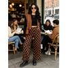 image:imageIWOLLENCE Womens Casual Loose Checkered Wide Leg Pants High Waist Straight Lounge Y2K Gingham TrousersCdblack Brown