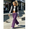 image:imageIWOLLENCE Womens Casual Loose Checkered Wide Leg Pants High Waist Straight Lounge Y2K Gingham TrousersCdblack Purple