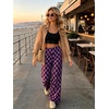image:imageIWOLLENCE Womens Casual Loose Checkered Wide Leg Pants High Waist Straight Lounge Y2K Gingham TrousersCdblack Purple