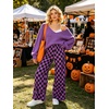 image:imageIWOLLENCE Womens Casual Loose Checkered Wide Leg Pants High Waist Straight Lounge Y2K Gingham TrousersCdblack Purple