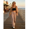 image:imageIWOLLENCE Womens Casual Loose Checkered Wide Leg Pants High Waist Straight Lounge Y2K Gingham TrousersCdbrown White